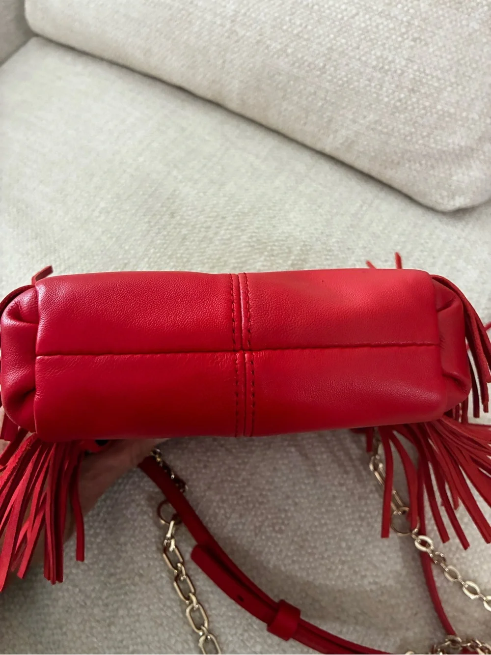 Maje NWOT Mini M Bag With Chain & Crossbody StrapIn Red Leather